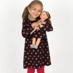 Girls Matching Dress And Doll Dress Size 5T Navy Blue Heart Print